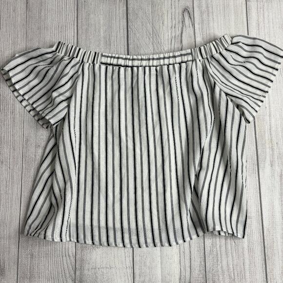 Doe and Rae White/Black Striped Off Shoulder Blouse Size Small - Picture 1 of 4